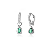 Silver Drop Hoop, White Rhodium, Natural Green Agate  + Give Hope Gift